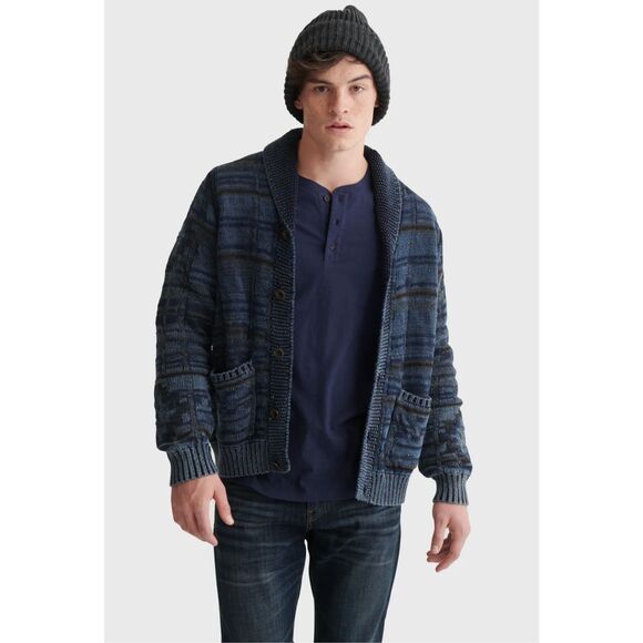 Lucky Brand Indiigo pattern shawl sweater cotton wool blend L